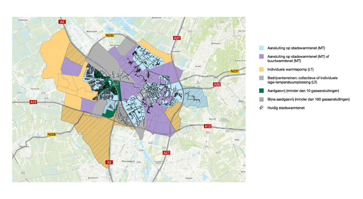 klik om te vergroten, kaart van Utrecht met alle warmte-oplossingen, uitleg in tekst