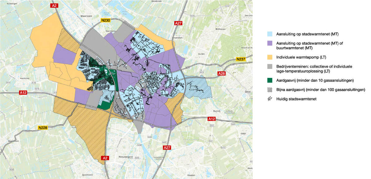 klik om te vergroten, kaart van Utrecht met alle warmte-oplossingen, uitleg in tekst