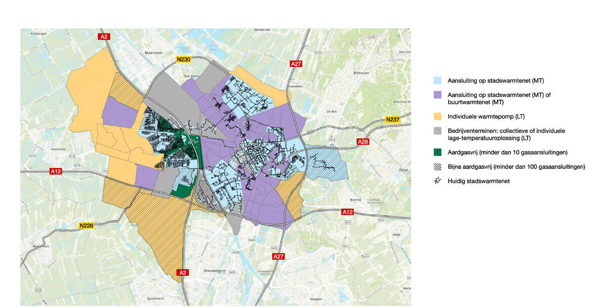 klik om te vergroten, kaart van Utrecht met alle warmte-oplossingen, uitleg in tekst