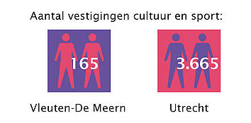 aantal vestigingen cultuur en sport, Vleuten-De Meern: 165, Utrecht: 3.665