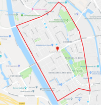 Kaart van het gebied langs het Amsterdam-Rijnkanaal, naar de Weg der Verenigde Naties. Daarna langs Transwijk naar de rotonde bij de Beneluxlaan.